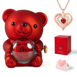 Eternal Rose Bear with Heart Necklace, Romantic Jewelry Gift Box, I Love You Pendant for Wife, Girlfriend, Birthday Anniversary