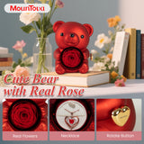 Eternal Rose Bear with Heart Necklace, Romantic Jewelry Gift Box, I Love You Pendant for Wife, Girlfriend, Birthday Anniversary