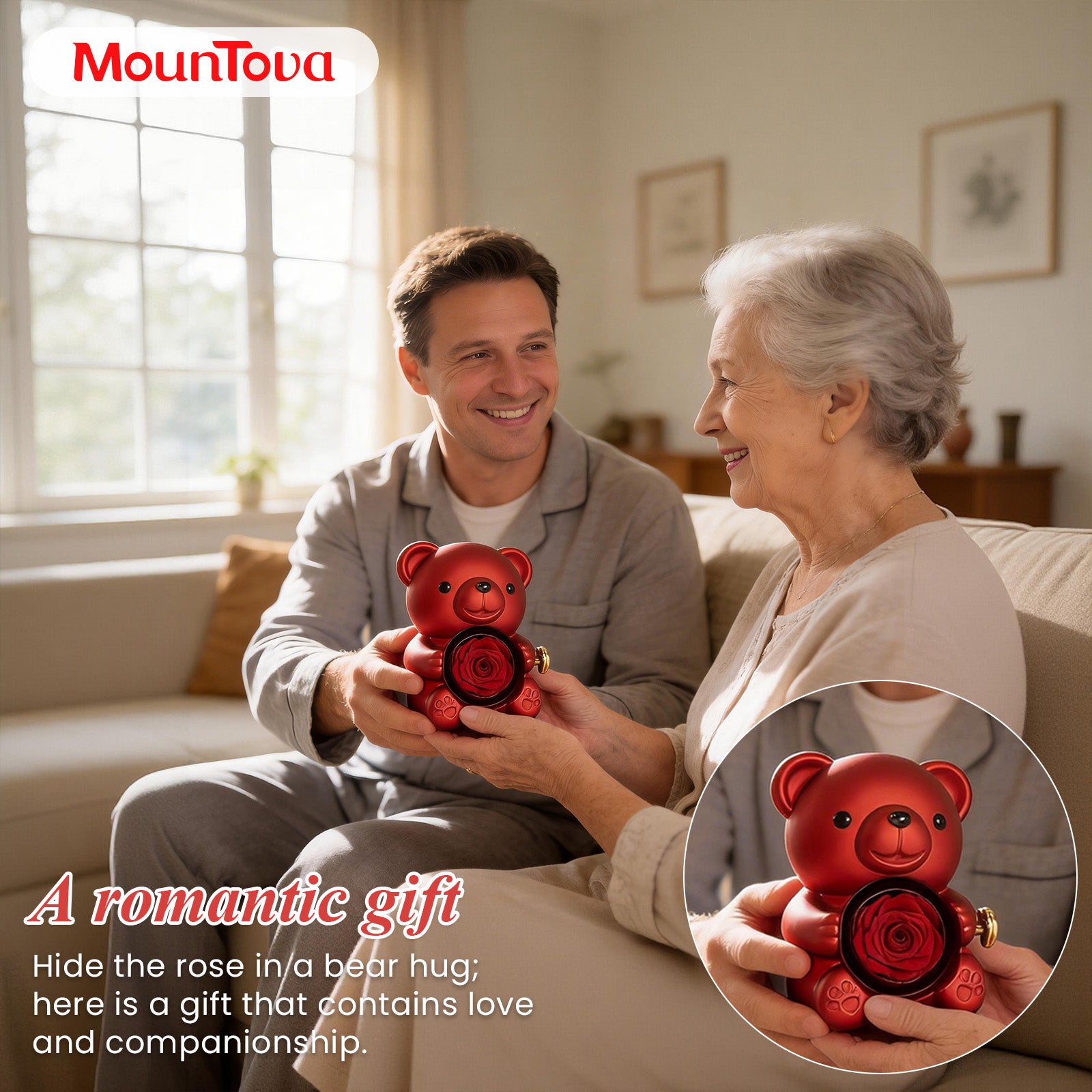 Eternal Rose Bear with Heart Necklace, Romantic Jewelry Gift Box, I Love You Pendant for Wife, Girlfriend, Birthday Anniversary