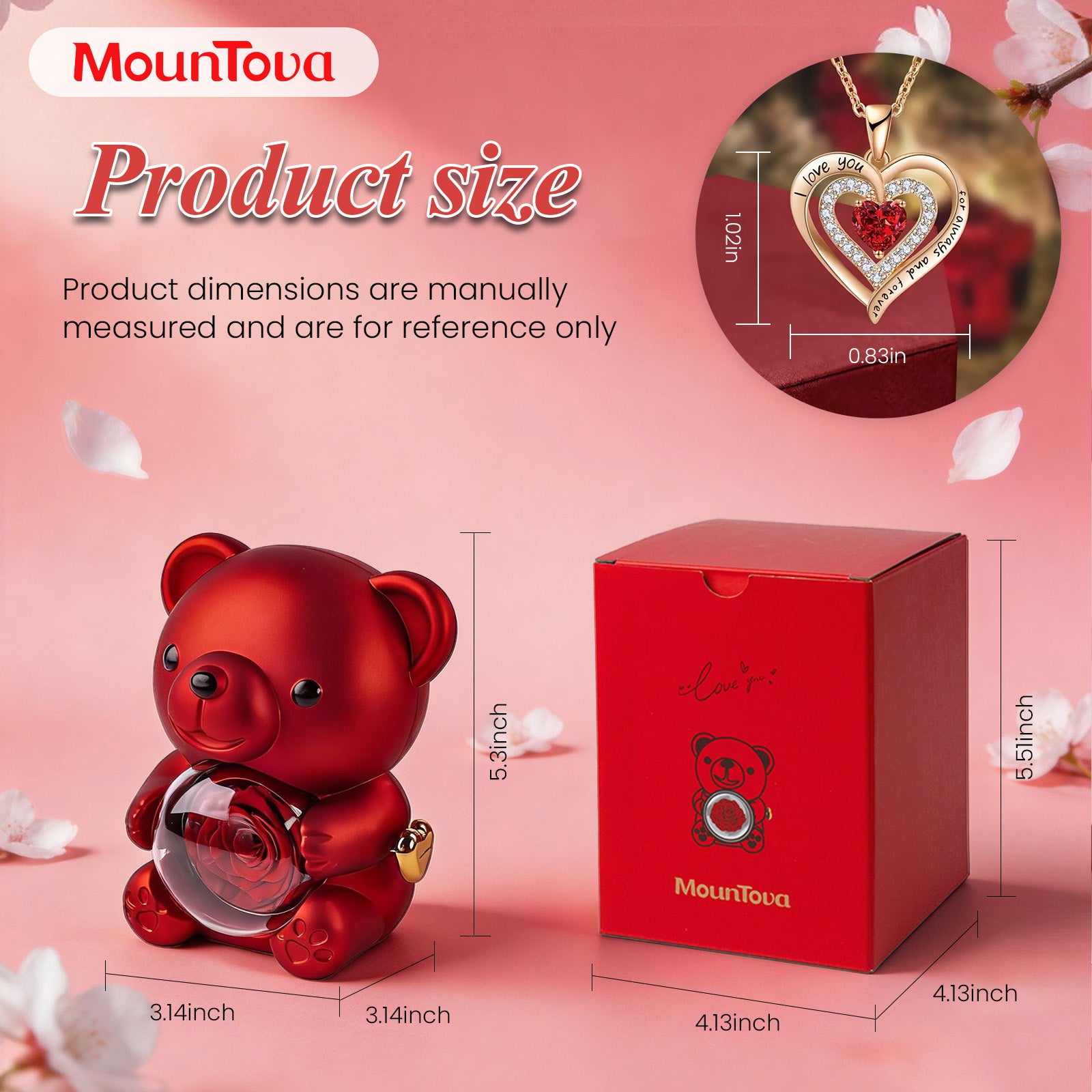 Eternal Rose Bear with Heart Necklace, Romantic Jewelry Gift Box, I Love You Pendant for Wife, Girlfriend, Birthday Anniversary