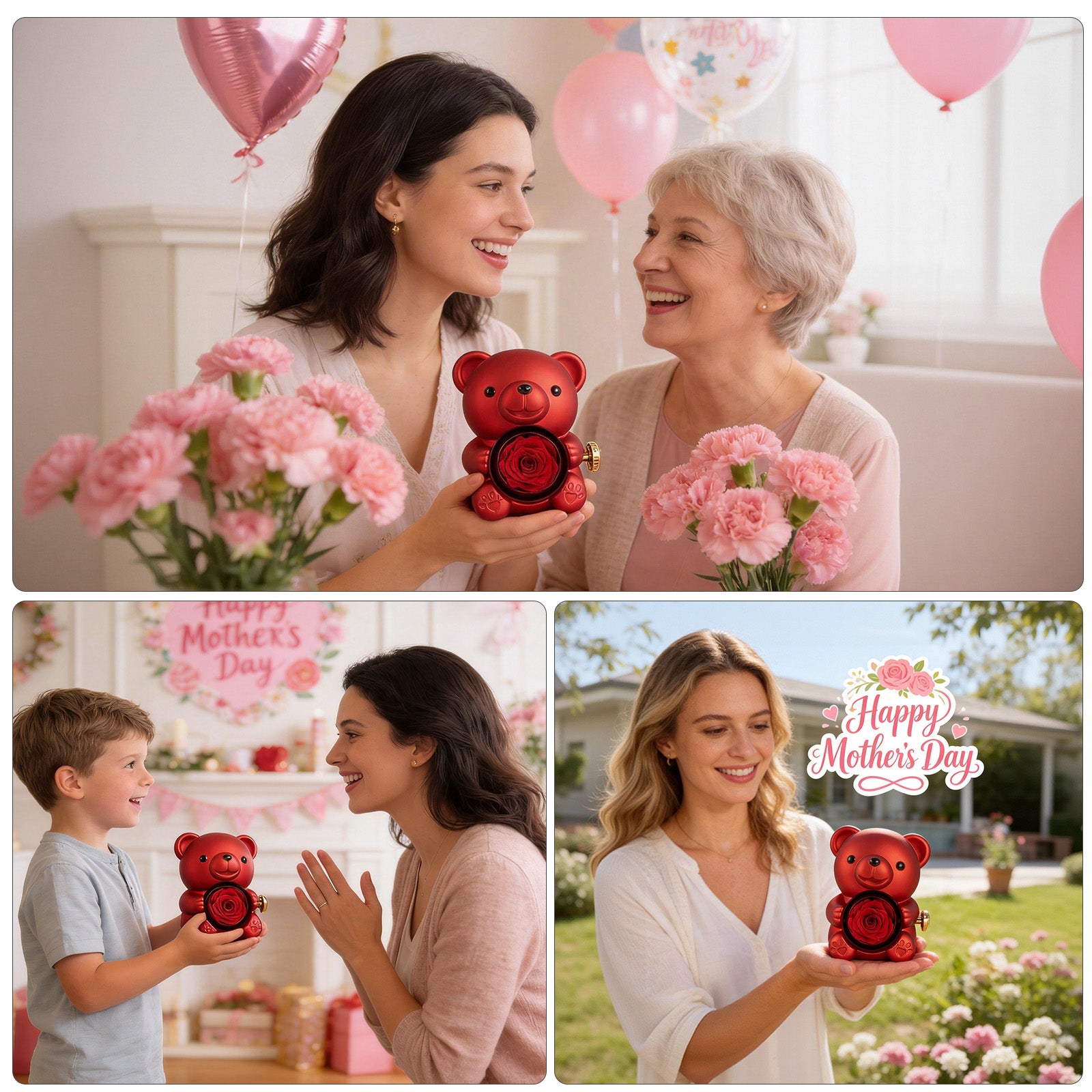 Eternal Rose Bear with Heart Necklace, Romantic Jewelry Gift Box, I Love You Pendant for Wife, Girlfriend, Birthday Anniversary