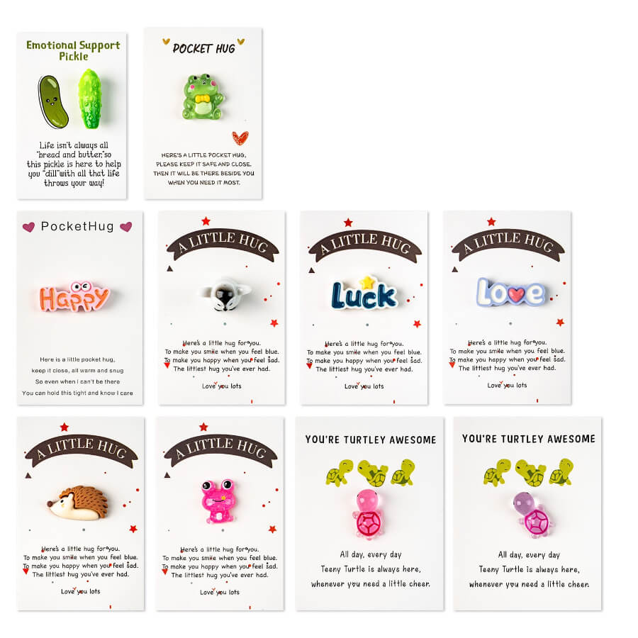 Collection of Whimsical Pocket Hugs | Emotional Support Pickle, Good Luck Charms & More