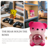 Ours en peluche rose dégradé et rose préservée avec collier caché