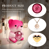 Ours en peluche rose dégradé et rose préservée avec collier caché