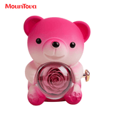 Ours en peluche rose dégradé et rose préservée avec collier caché