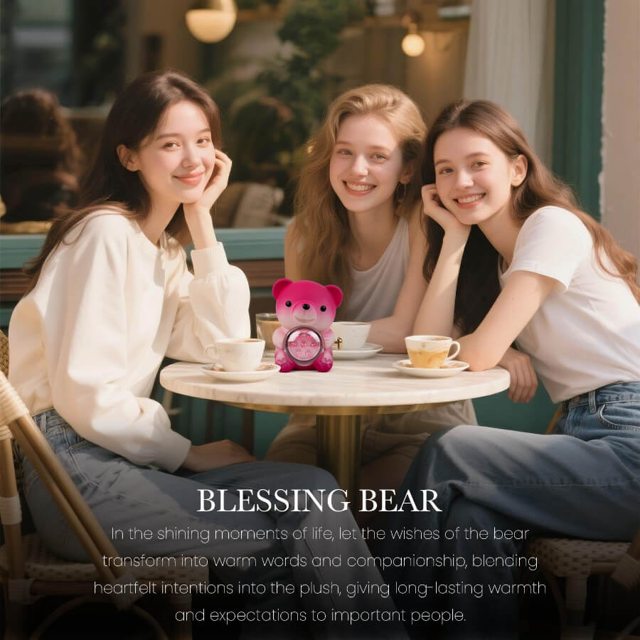 Ours en peluche rose dégradé et message en forme de cœur avec collier caché