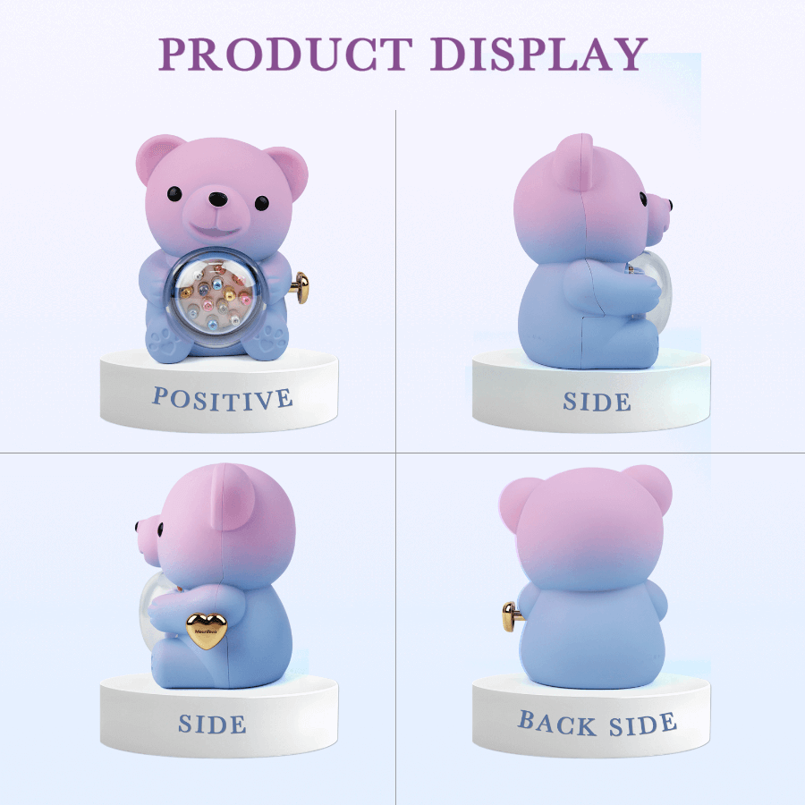 Ours en peluche bleu dégradé et message en forme de cœur avec collier caché
