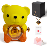 Ours en peluche jaune dégradé Mountova et fleur préservée avec collier caché